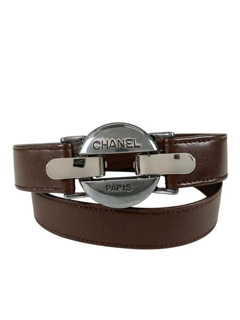Chanel Belt Logo Circle Buckle Brown Front